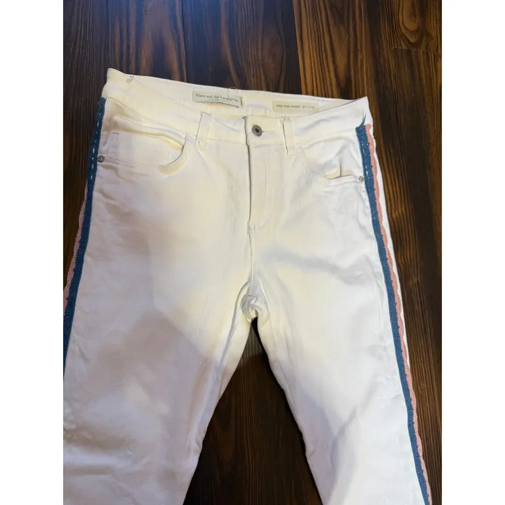 Anthropologie Pilcro Side Crochet Skinny Ankle Length White Denim Jeans Size 29